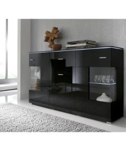 Petits Meubles Buffet 3 Portes 1 Tiroir Avec Led Danae Noir -Boutique Belamp buffet 3 portes 1 tiroir avec led danae noir 2