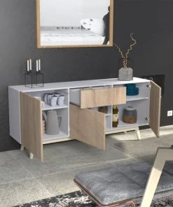 Weber Industries Buffet 3 Portes 1 Tiroir Chêne Blanchi Blanc -Boutique Belamp buffet 3 portes 1 tiroir chene blanchi blanc 2