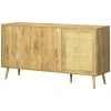 HOMCOM Buffet 3 Portes 3 étagères Style Bohème Aspect Bois Clair Cannage