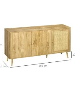 HOMCOM Buffet 3 Portes 3 étagères Style Bohème Aspect Bois Clair Cannage -Boutique Belamp buffet 3 portes 3 etageres style boheme aspect bois clair cannage 2
