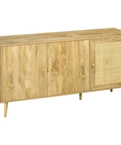 HOMCOM Buffet 3 Portes 3 étagères Style Bohème Aspect Bois Clair Cannage -Boutique Belamp buffet 3 portes 3 etageres style boheme aspect bois clair cannage 3