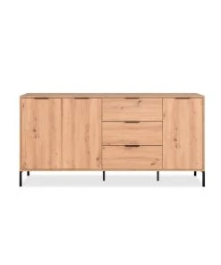 CALICOSY Buffet 3 Portes 3 Tiroirs Décor Chêne- L180 X H88 X P38,5 Cm