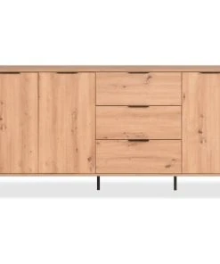 HOMIFAB Buffet 3 Portes 3 Tiroirs Effet Chêne 180 Cm