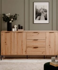 HOMIFAB Buffet 3 Portes 3 Tiroirs Effet Chêne 180 Cm -Boutique Belamp buffet 3 portes 3 tiroirs effet chene 180 cm 5