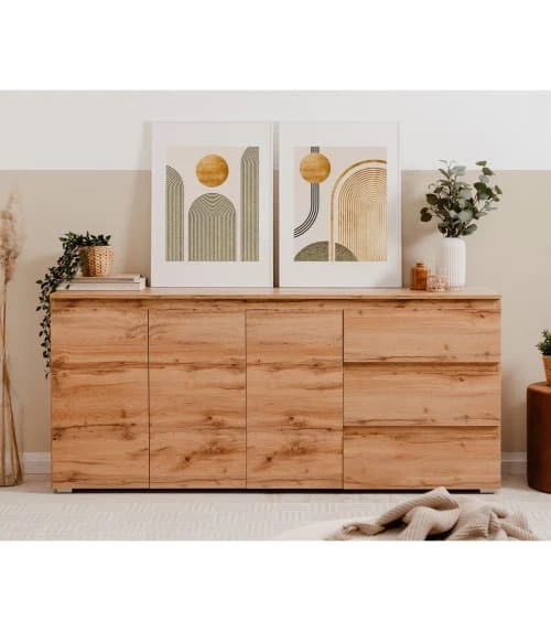 CALICOSY Buffet 3 Portes, 3 Tiroirs Et 2 étagères - L178,5 Cm - Marron 2 CALICOSY Buffet 3 Portes, 3 Tiroirs Et 2 étagères - L178,5 Cm - Marron – Image 2