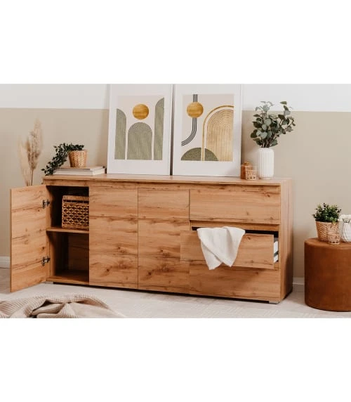 CALICOSY Buffet 3 Portes, 3 Tiroirs Et 2 étagères - L178,5 Cm - Marron 6 CALICOSY Buffet 3 Portes, 3 Tiroirs Et 2 étagères - L178,5 Cm - Marron – Image 6