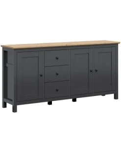 Petits Meubles Buffet 3 Portes 3 Tiroirs Gris Anthracite Et Naturel