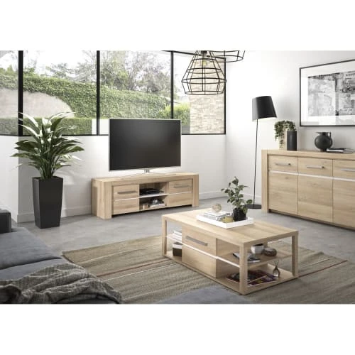 GAMI Buffet 3 Portes Effet Bois Beige 45x180x91 2 GAMI Buffet 3 Portes Effet Bois Beige 45x180x91 – Image 2