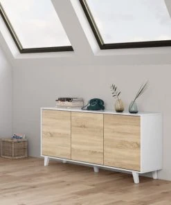 Dmora Buffet 3 Portes Effet Bois Blanc -Boutique Belamp buffet 3 portes effet bois blanc 2