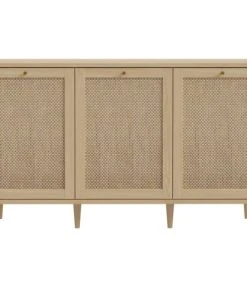 HOMIFAB Buffet 3 Portes En Cannage Et Effet Chêne 150 Cm