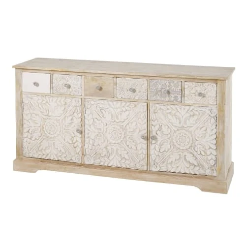 Maisons Du Monde Buffet 3 Portes En Manguier Massif Sculpté 2 Maisons Du Monde Buffet 3 Portes En Manguier Massif Sculpté – Image 2