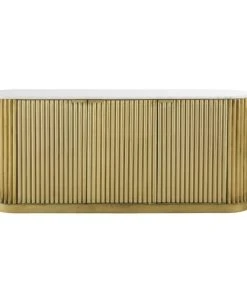 Maisons Du Monde Buffet 3 Portes En Métal Ondulé Coloris Laiton Et Marbre Blanc