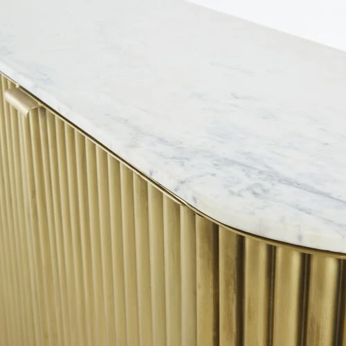 Maisons Du Monde Buffet 3 Portes En Métal Ondulé Coloris Laiton Et Marbre Blanc 3 Maisons Du Monde Buffet 3 Portes En Métal Ondulé Coloris Laiton Et Marbre Blanc – Image 3