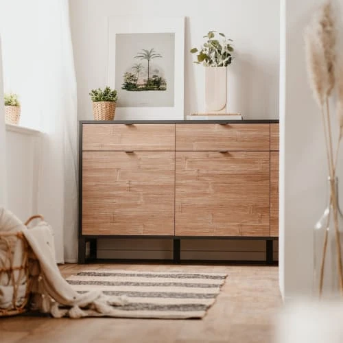 HOMIFAB Buffet 3 Portes Noir Et Effet Chêne 175 Cm 2 HOMIFAB Buffet 3 Portes Noir Et Effet Chêne 175 Cm – Image 2