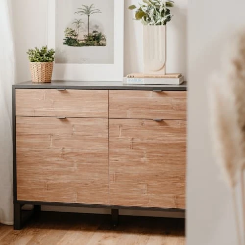 HOMIFAB Buffet 3 Portes Noir Et Effet Chêne 175 Cm 3 HOMIFAB Buffet 3 Portes Noir Et Effet Chêne 175 Cm – Image 3