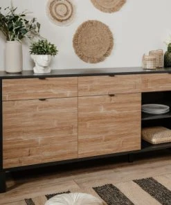 HOMIFAB Buffet 3 Portes Noir Et Effet Chêne 175 Cm 11 HOMIFAB Buffet 3 Portes Noir Et Effet Chêne 175 Cm -Boutique Belamp buffet 3 portes noir et effet chene 175 cm 5