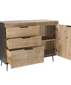 MACABANE Buffet 3 Tiroirs 1 Porte Bois Sapin Et Pieds Métal -Boutique Belamp buffet 3 tiroirs 1 porte bois sapin et pieds metal 4