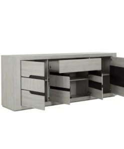 GAMI Buffet 4 Portes 1 Tiroir Effet Bois Gris -Boutique Belamp buffet 4 portes 1 tiroir effet bois gris 3