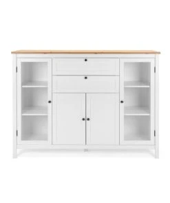 CALICOSY Buffet 4 Portes 2 Tiroirs L53 Cm - Décor Blanc Et Bois