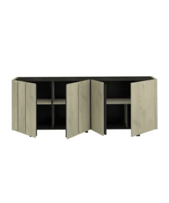 CALICOSY Buffet 4 Portes Effet Chêne Et Plateau Noir -Boutique Belamp buffet 4 portes effet chene et plateau noir 2