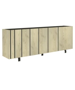 CALICOSY Buffet 4 Portes Effet Chêne Et Plateau Noir -Boutique Belamp buffet 4 portes effet chene et plateau noir 3