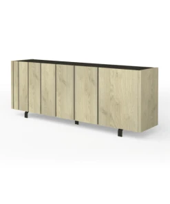 CALICOSY Buffet 4 Portes Effet Chêne Et Plateau Noir -Boutique Belamp buffet 4 portes effet chene et plateau noir 4