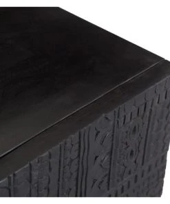 Rendez Vous Déco Buffet 4 Portes En Bois Gravé Noir Et Métal Doré -Boutique Belamp buffet 4 portes en bois grave noir et metal dore 3