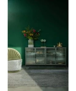 Dutchbone Buffet 4 Portes En Verre Noir -Boutique Belamp buffet 4 portes en verre noir 3