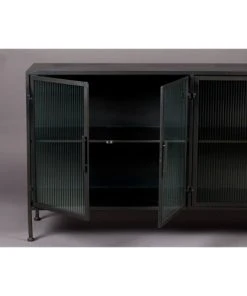 Dutchbone Buffet 4 Portes En Verre Noir -Boutique Belamp buffet 4 portes en verre noir 5