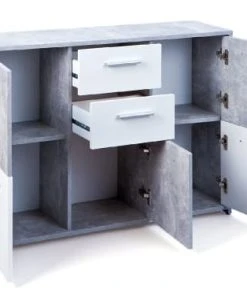 Dmora Buffet 5 Portes Effet Bois Blanc Béton -Boutique Belamp buffet 5 portes effet bois blanc beton 2