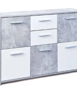 Dmora Buffet 5 Portes Effet Bois Blanc Béton