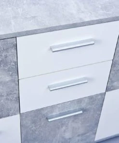 Dmora Buffet 5 Portes Effet Bois Blanc Béton -Boutique Belamp buffet 5 portes effet bois blanc beton 3