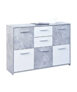 Dmora Buffet 5 Portes Effet Bois Blanc Béton -Boutique Belamp buffet 5 portes effet bois blanc beton 4