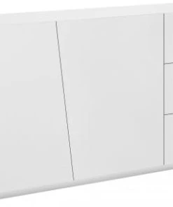 Dmora Buffet à 2 Portes Effet Bois Blanc Brillant