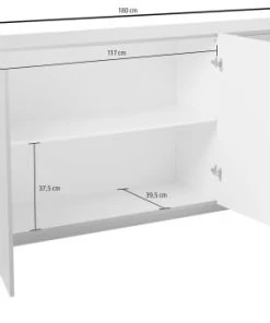 Dmora Buffet à 2 Portes Effet Bois Blanc Brillant -Boutique Belamp buffet a 2 portes effet bois blanc brillant 3