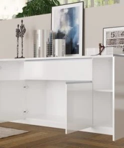 Dmora Buffet à 4 Portes Effet Bois Blanc Brillant -Boutique Belamp buffet a 4 portes effet bois blanc brillant 2