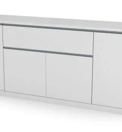 Dmora Buffet à 4 Portes Effet Bois Blanc Brillant