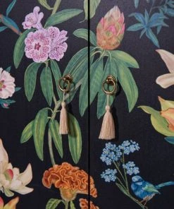 RNT By Really Nice Things Buffet Armoire 2 Portes En Pin Massif Imprimé Floral Fond Noir -Boutique Belamp buffet armoire 2 portes en pin massif imprime floral fond noir 4