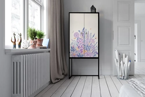 RNT By Really Nice Things Buffet Armoire 2 Portes Pin Massif Imprimé Floral Bleu,violet 2 RNT By Really Nice Things Buffet Armoire 2 Portes Pin Massif Imprimé Floral Bleu,violet – Image 2