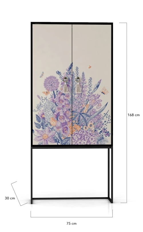 RNT By Really Nice Things Buffet Armoire 2 Portes Pin Massif Imprimé Floral Bleu,violet 3 RNT By Really Nice Things Buffet Armoire 2 Portes Pin Massif Imprimé Floral Bleu,violet – Image 3