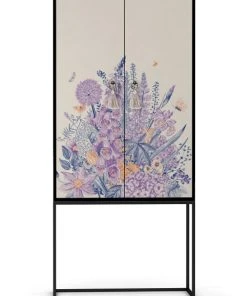 RNT By Really Nice Things Buffet Armoire 2 Portes Pin Massif Imprimé Floral Bleu,violet