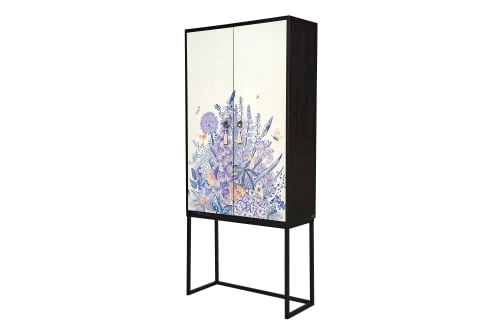RNT By Really Nice Things Buffet Armoire 2 Portes Pin Massif Imprimé Floral Bleu,violet 5 RNT By Really Nice Things Buffet Armoire 2 Portes Pin Massif Imprimé Floral Bleu,violet – Image 5