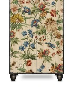 RNT By Really Nice Things Buffet Armoire En Pin Massif Imprimé Floral Sur Fond Noir.