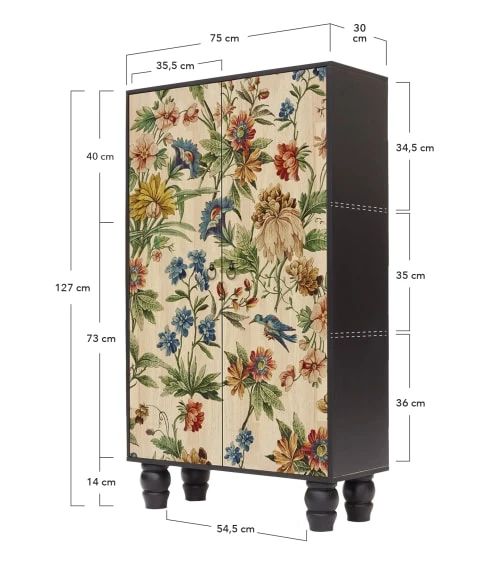 RNT By Really Nice Things Buffet Armoire En Pin Massif Imprimé Floral Sur Fond Noir. 4 RNT By Really Nice Things Buffet Armoire En Pin Massif Imprimé Floral Sur Fond Noir. – Image 4