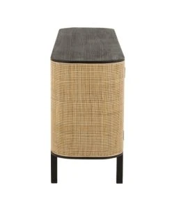 CALICOSY Buffet Avec 3 Portes En Bois Exotique Et Rotin Noir -Boutique Belamp buffet avec 3 portes en bois exotique et rotin noir 2