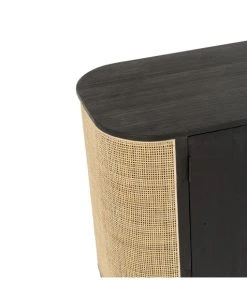 CALICOSY Buffet Avec 3 Portes En Bois Exotique Et Rotin Noir -Boutique Belamp buffet avec 3 portes en bois exotique et rotin noir 5