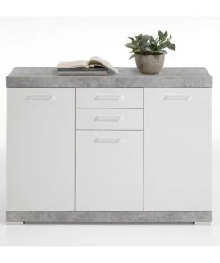 CALICOSY Buffet Avec 3 Portes Et 2 Tiroirs L120cm - Gris Béton -Boutique Belamp buffet avec 3 portes et 2 tiroirs l120cm gris beton 3