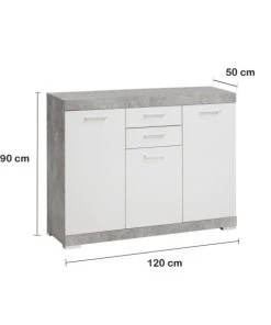 CALICOSY Buffet Avec 3 Portes Et 2 Tiroirs L120cm - Gris Béton -Boutique Belamp buffet avec 3 portes et 2 tiroirs l120cm gris beton 5