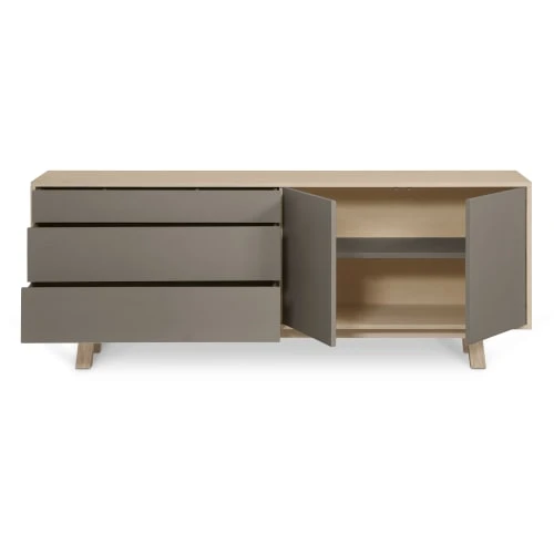 MON PETIT MEUBLE FRANCAIS Buffet Bas 2 Portes+3 Tiroirs 200 Cm, En Frêne 4 MON PETIT MEUBLE FRANCAIS Buffet Bas 2 Portes+3 Tiroirs 200 Cm, En Frêne – Image 4