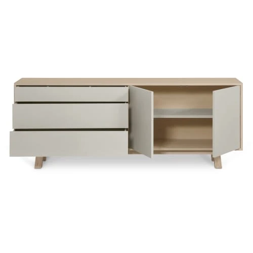 MON PETIT MEUBLE FRANCAIS Buffet Bas 2 Portes+3 Tiroirs 200 Cm, En Frêne 4 MON PETIT MEUBLE FRANCAIS Buffet Bas 2 Portes+3 Tiroirs 200 Cm, En Frêne – Image 4